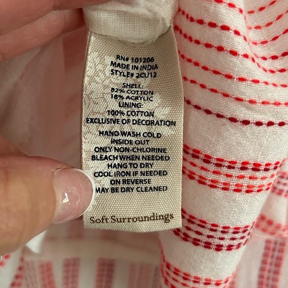 Soft Surroundings Red Orange White Stripe Boho Blouse Tunic Top Size S - Picture 11 of 15